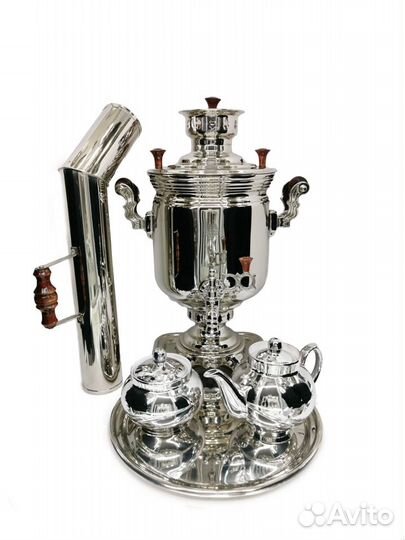 Тульский самовар на дровах никелированный литьё