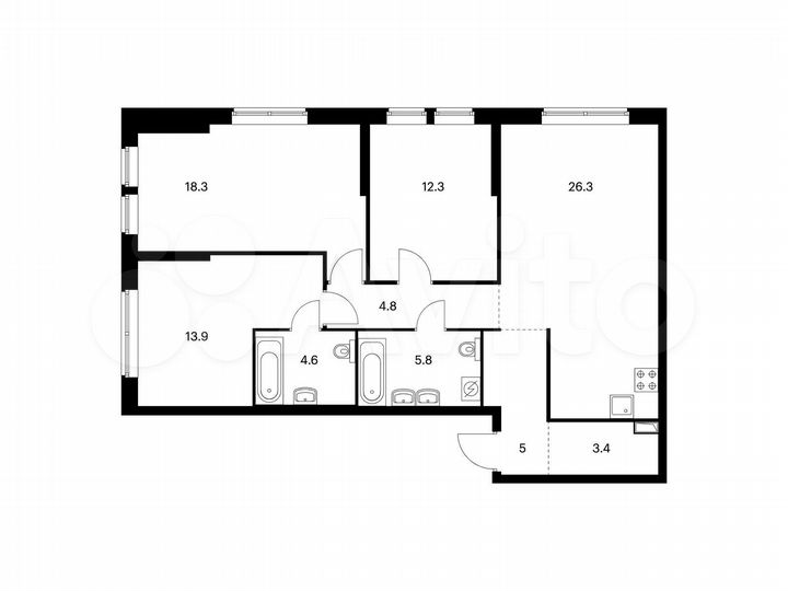 3-к. квартира, 94,4 м², 3/32 эт.