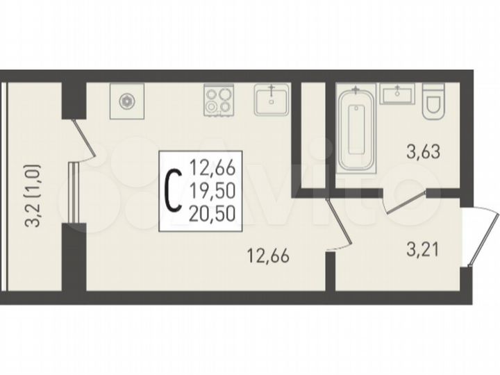 Квартира-студия, 20,5 м², 7/24 эт.