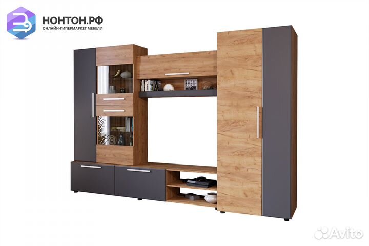 Стенка Сафари дуб крафт золотой / матовый графит с