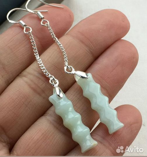 Серьги серебро, нефрит (жадеит)