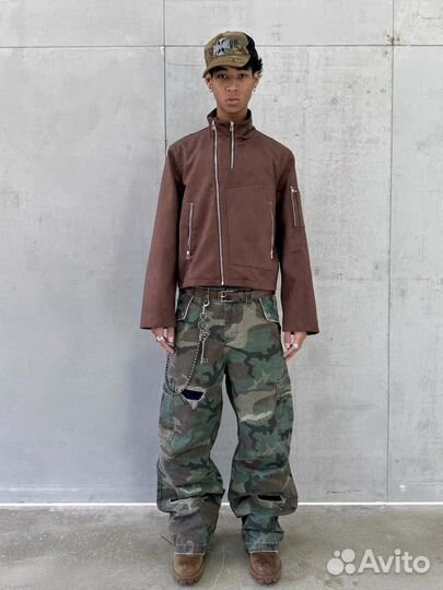 Винтажные камуфляжные брюки/дж. с низкой посадкой