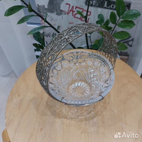 Вазочка конфетница стекло мельхиор скань СССР