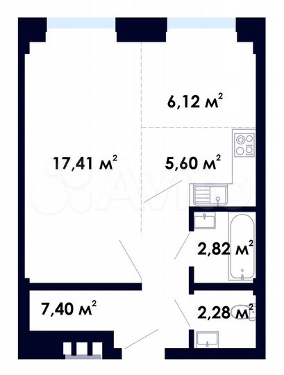 2-к. квартира, 41,6 м², 1/9 эт.