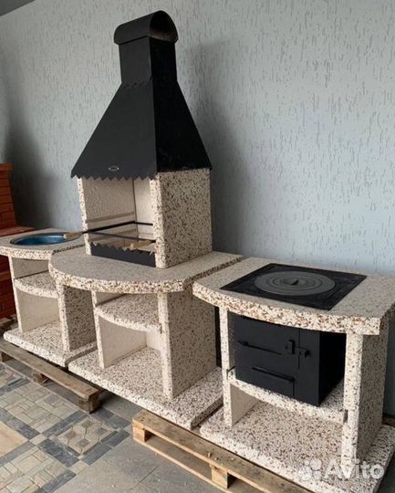 Мангальная зона из натурального камня, барбекю ком