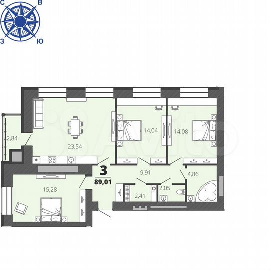 3-к. квартира, 89 м², 16/16 эт.