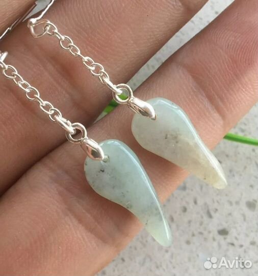 Серьги серебро, нефрит (жадеит)