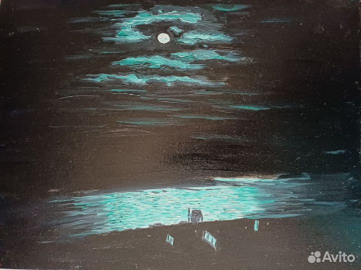 Лунная ночь :картина маслом 30х40