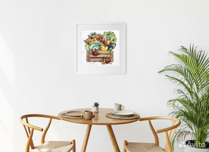 Картина акварель 23х23см Ящик с овощами