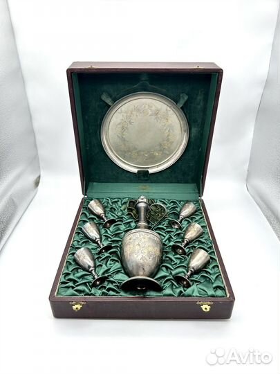Коньячный набор в футляре серебро 875 проба 697 г