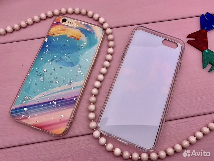 Чезол на iPhone с принтом и блестками