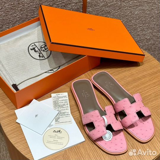 Шлепки Hermes Oran страус 35-41