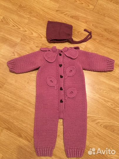 Вязаный комбинезон + шапочка