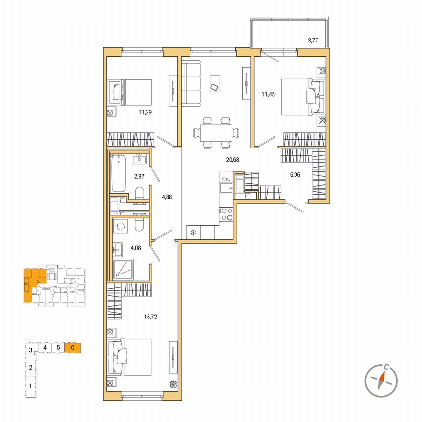 3-к. квартира, 79,2 м², 2/7 эт.
