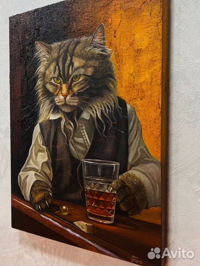 Картина маслом кот бармен