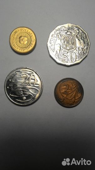 Монеты Австралии (1,2 доллара, 50,25,10,5,1 цент)
