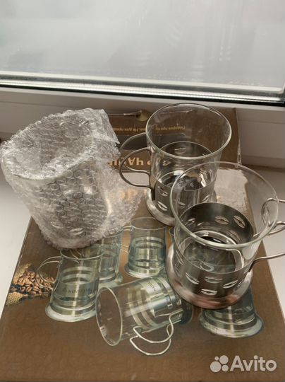 Стаканы с подстаканниками набор 6 шт в коробке