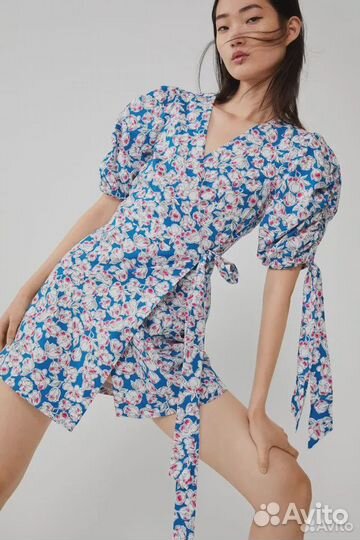 Платье Zara летнее хлопок короткое в цветочек