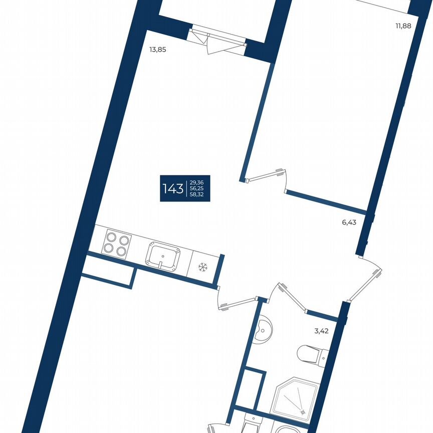 2-к. квартира, 58,3 м², 8/12 эт.