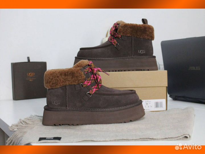 UGG (угги) Funkarra Cabin Cuff оригинальные - женская модель Тёмно-Коричневого цвета