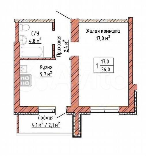 1-к. квартира, 36 м², 5/16 эт.