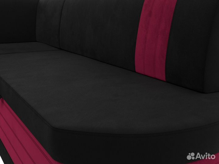 Диван кухонный угловой Токио левый угол, микровельвет, черный, бордовый