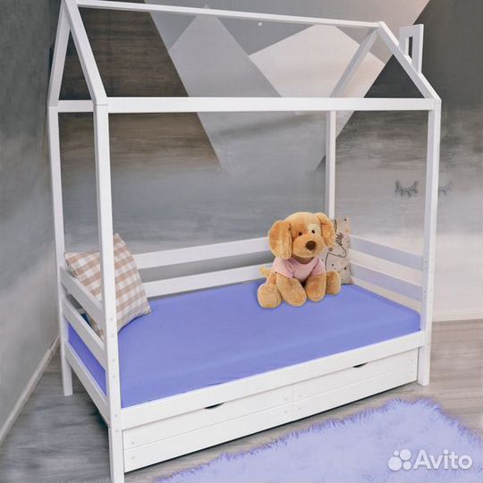 Кроватка высокий борт детская домик из натуральног