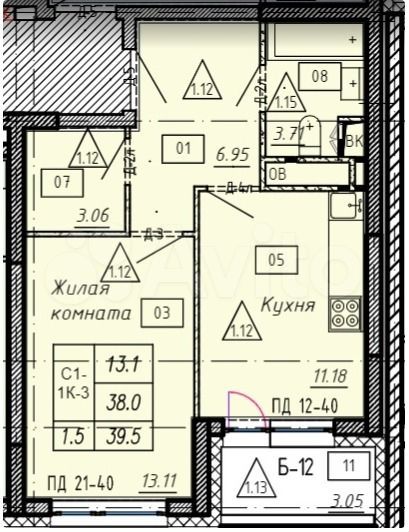1-к. квартира, 39,5 м², 13/25 эт.
