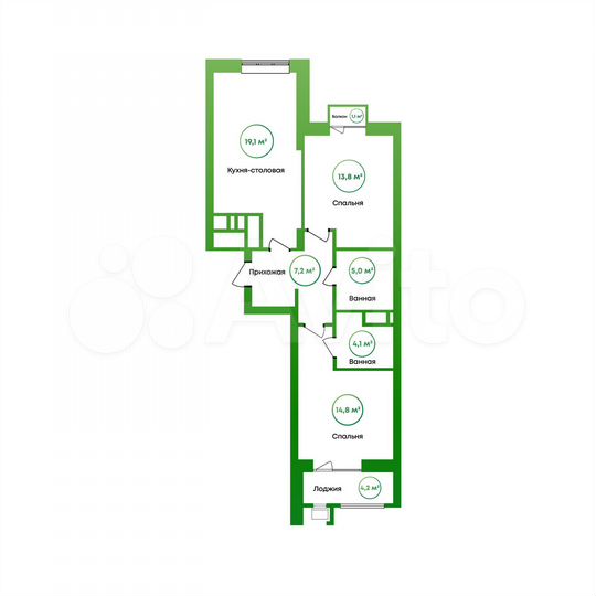 2-к. квартира, 67,4 м², 13/16 эт.