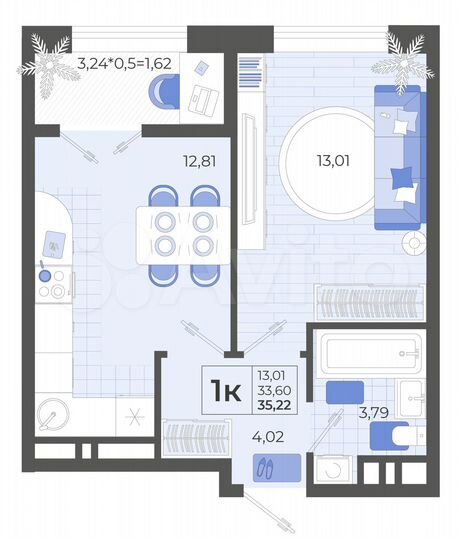 1-к. квартира, 35,2 м², 12/14 эт.