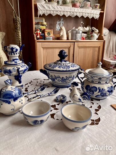 Прсуда гжель,гжель,самовар,фарфрррвая посуда