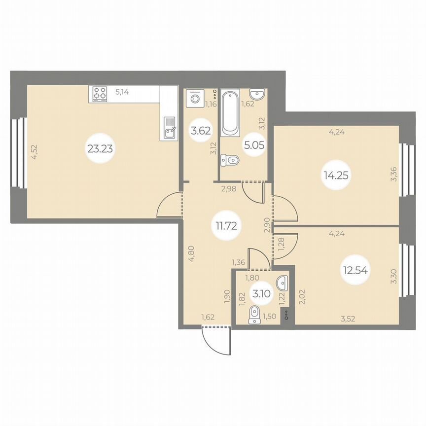 2-к. квартира, 73 м², 2/20 эт.