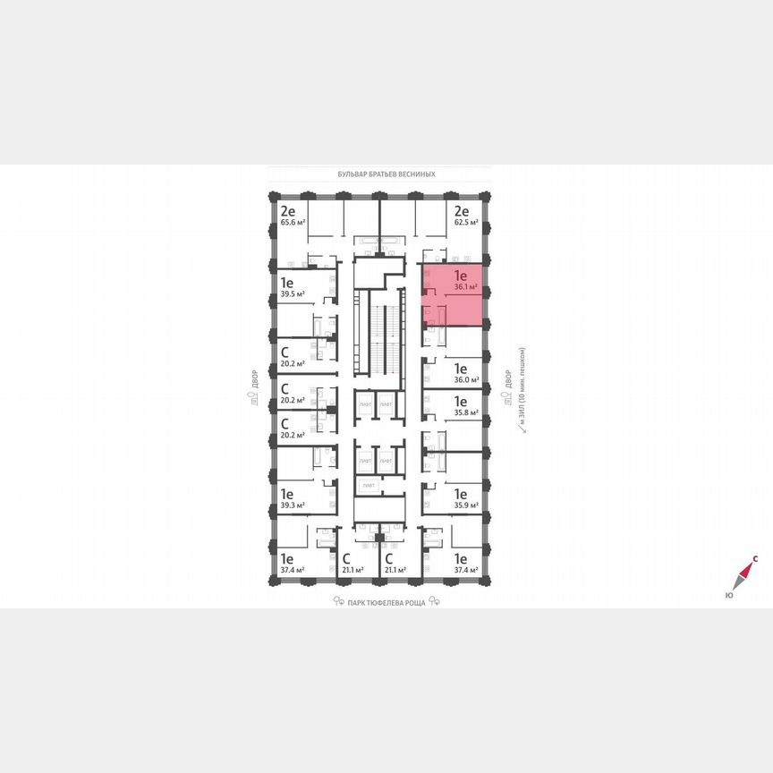 1-к. квартира, 36,1 м², 24/43 эт.