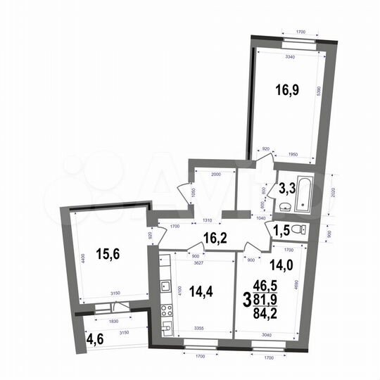 3-к. квартира, 84,2 м², 5/5 эт.