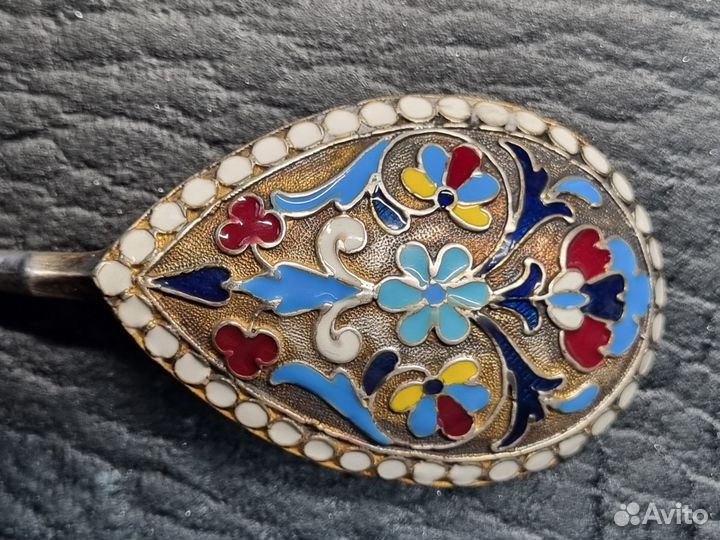 Ложка серебро эмаль 84