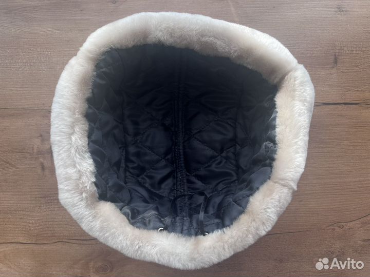 Мужская шапка-ушанка из мутона и кожи