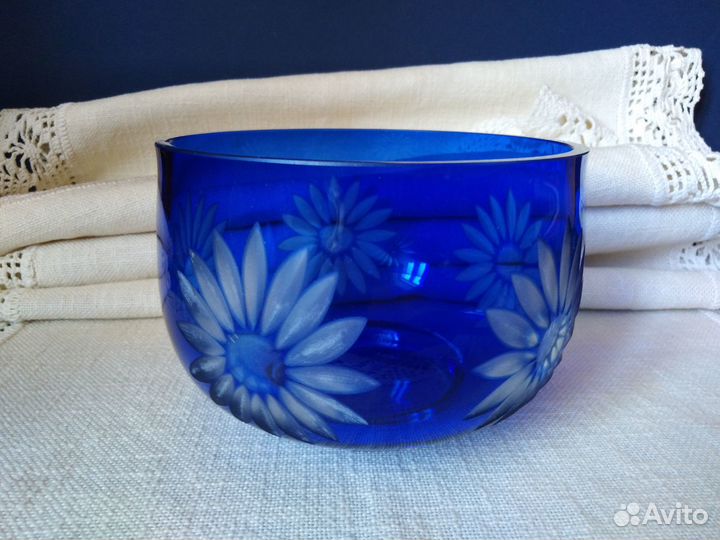 Ваза Конфетница синее стекло