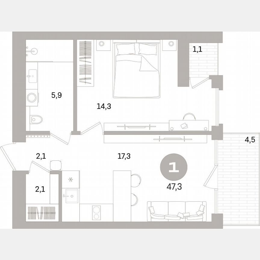 1-к. квартира, 42,7 м², 6/16 эт.
