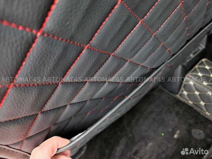 Защита спинки сиденья из экокожи черная с карманом