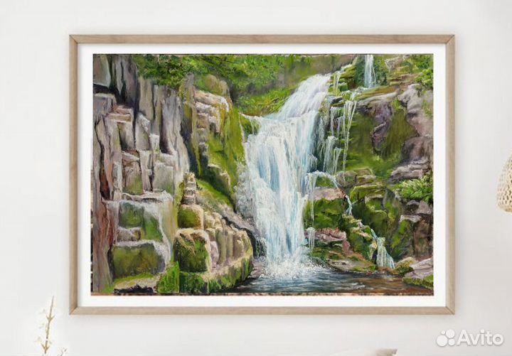 Водопад. Картина пастелью