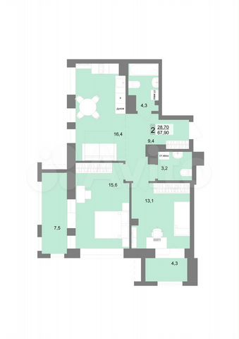 2-к. квартира, 67,9 м², 18/31 эт.