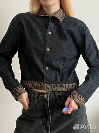 Джинсовая куртка с леопардом винтаж y2k