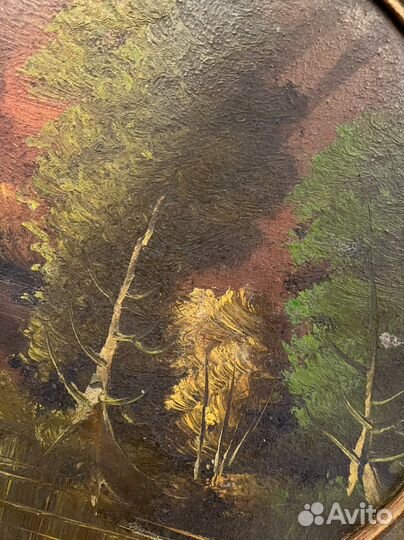 Антикварный набор для камина латунь, картина живо