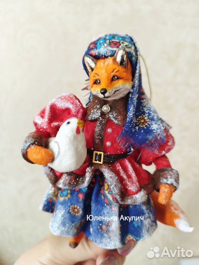 Ватные елочные игрушки, Лиса, игрушки из ваты