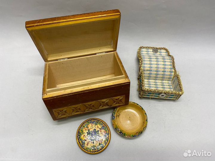 Шкатулка 3 шт дерево, солома