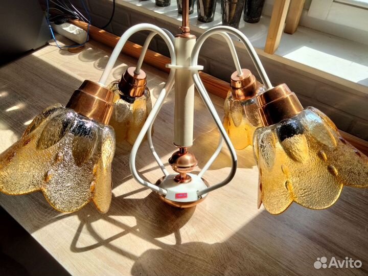Люстра винтажная СССР 4 плафона цветное стекло