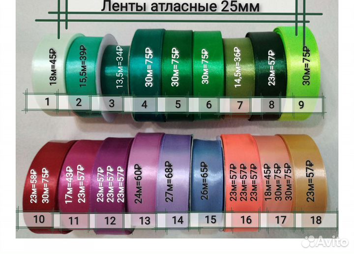 Ленты атлас 6,12,25 мм