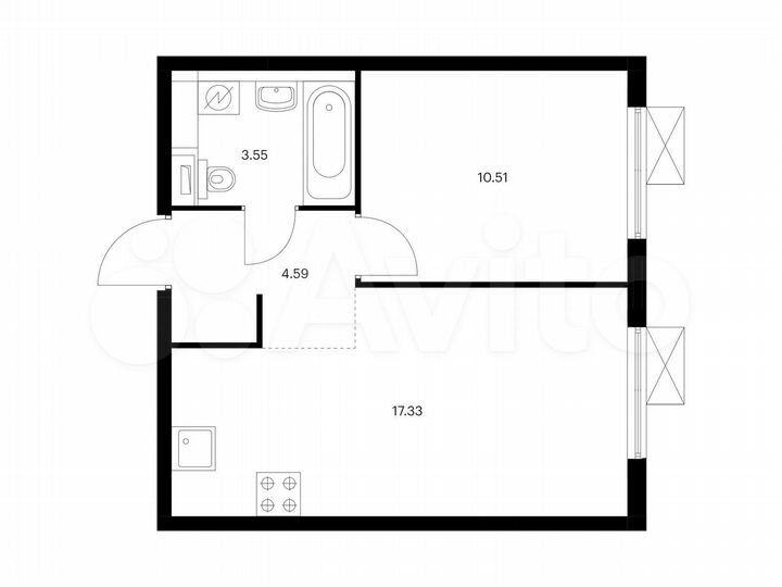 1-к. квартира, 36 м², 6/17 эт.