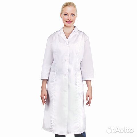Халат медицинский женский белый, рукав 3/4, тиси