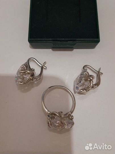 Серьги и кольцо серебро комплект 17,5-18 размер